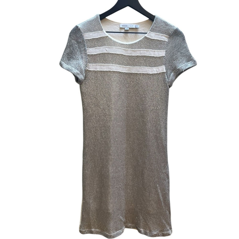 See by Chloe Metallic Knit Short Sleeve Dress with Contrast Yoke size 2